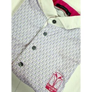 Grayson Men's Golf Polo M Black Wolf Run * Geometric Print * Pink Logo